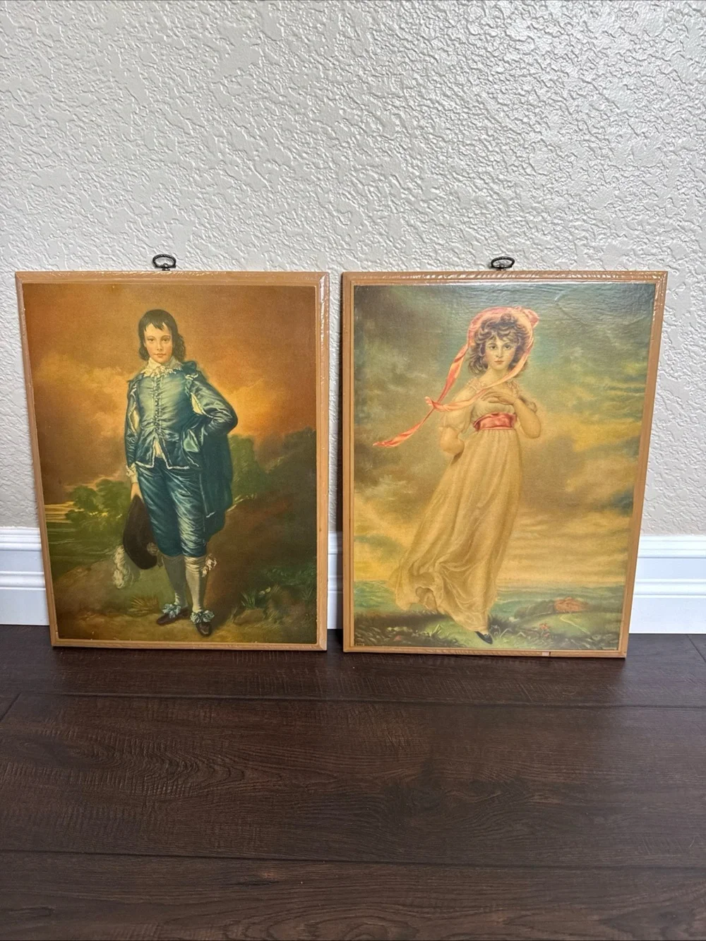 Vintage 2 Decopage On Wood W/hooks -Blue Boy (Gainsborough) & Pinkie (Lawrence)